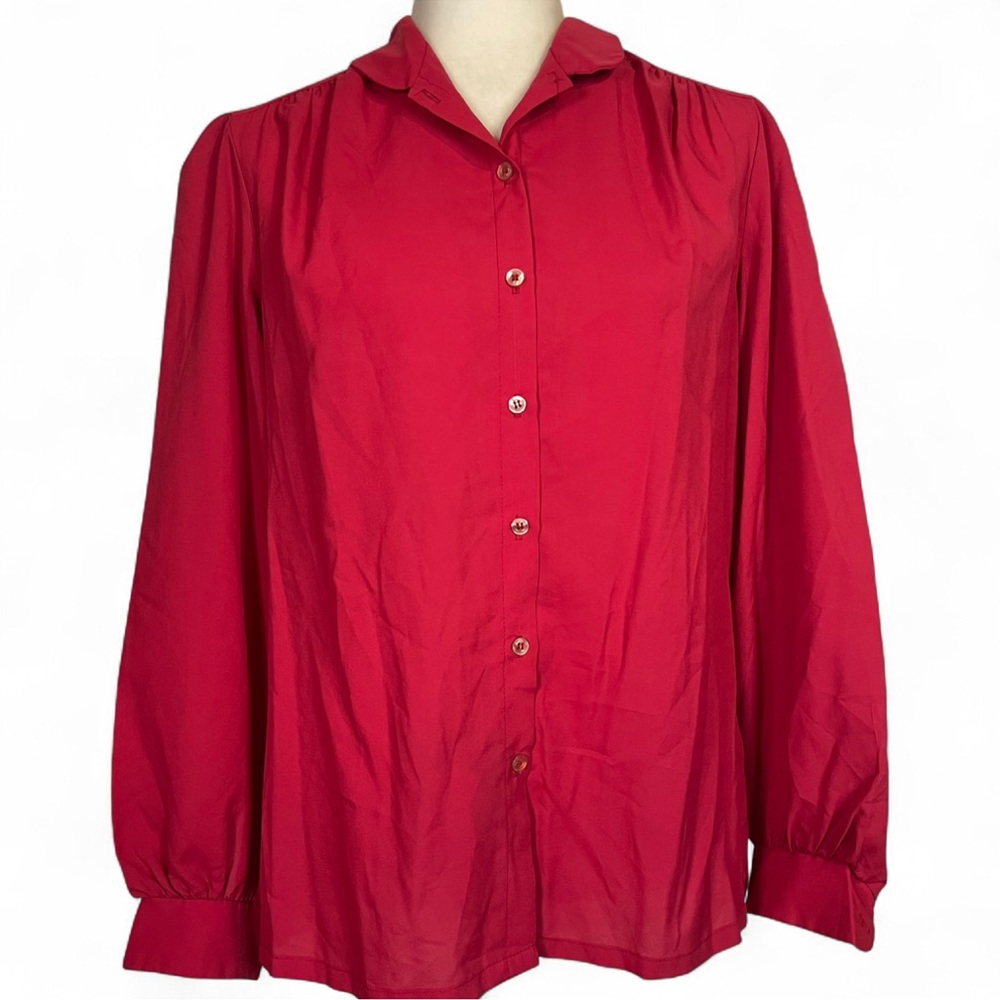 Vintage 80s 90s Avon Fashions Size 15 16 Button Down Red Shirt Top Long Sleeve